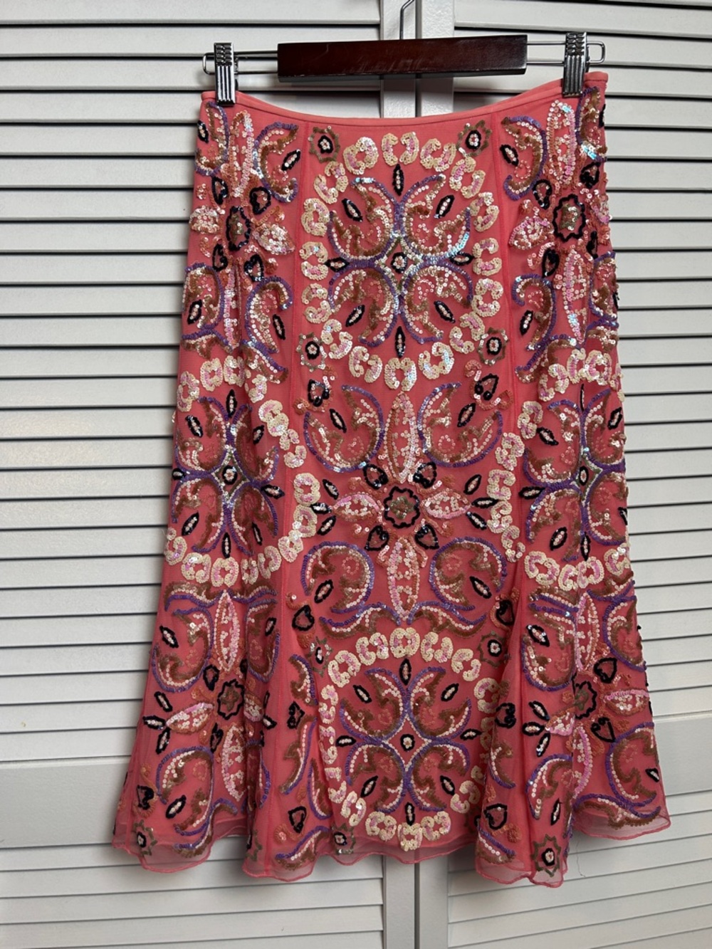 Badgley Mischka Pink Sequin A-Line Skirt silk lining size 28 M vintage